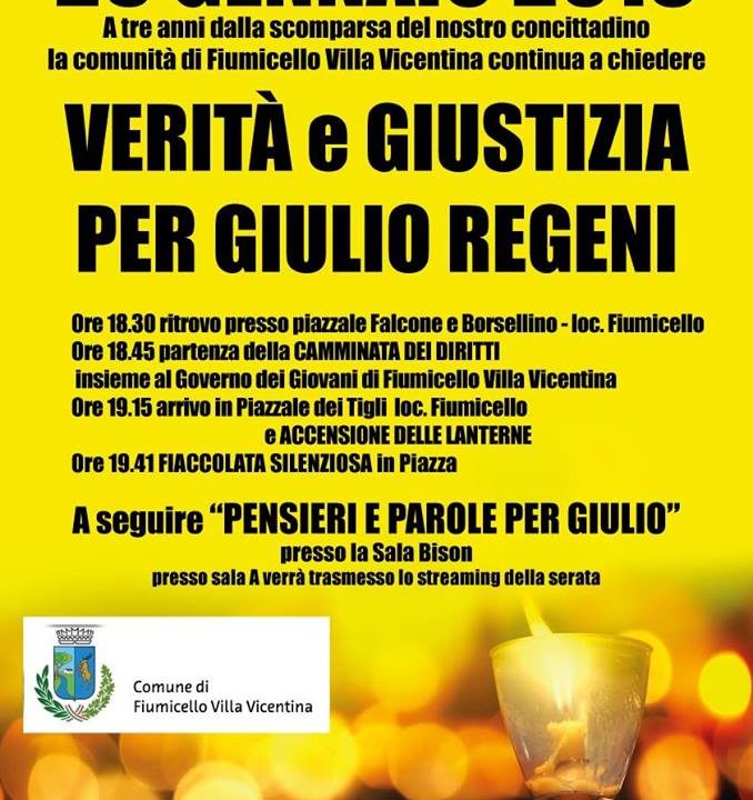 25 gennaio 2019 – Tre anni senza Giulio